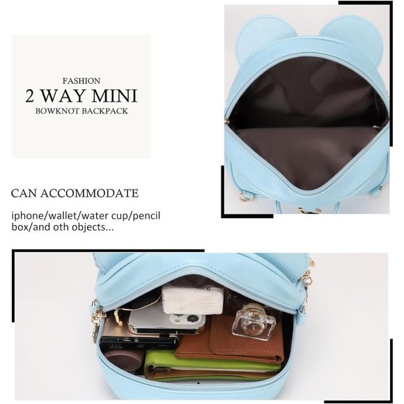 Bowknot Polka Dot Mini Backpack And Convertible Shoulder Bag Purse for Women - Picture 4 of 7